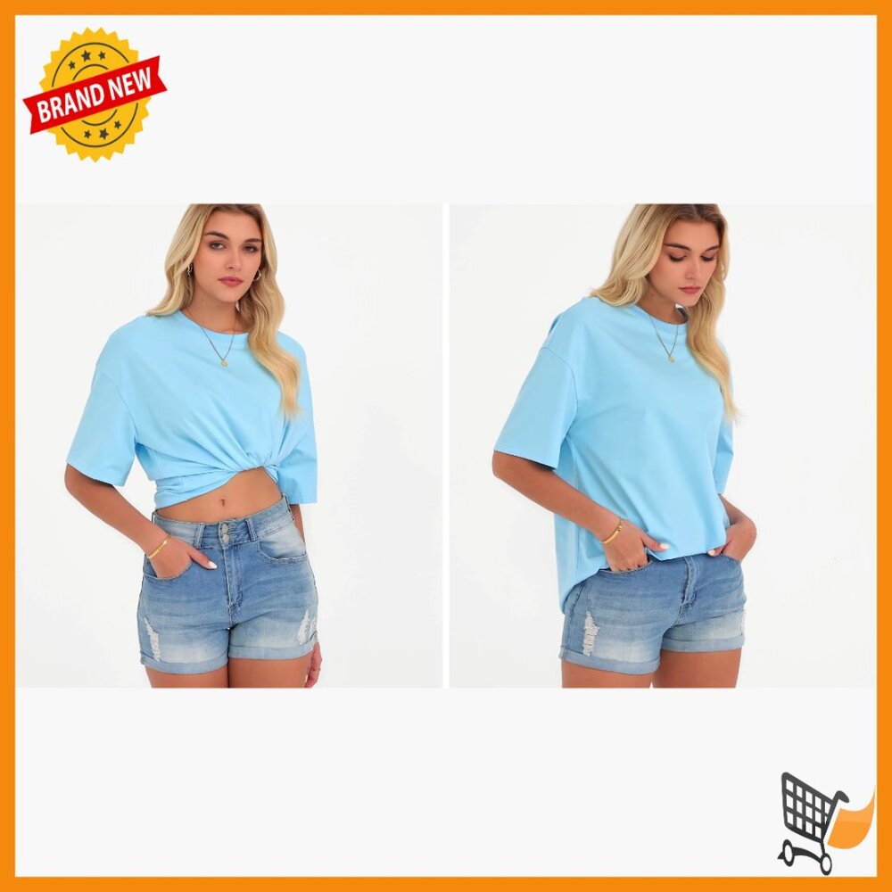 Oversized Short Sleeve Crewneck T-Shirt Loose Fit Cotton Blend - Picture 7 of 7